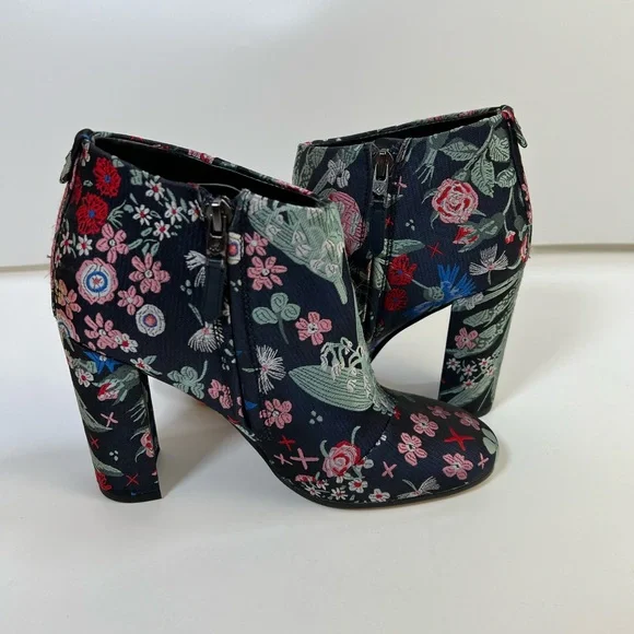 Sam Edelman Floral Embroidered Ankle Booties Block Heel Zip Sz 6.5 - Picture 13 of 16